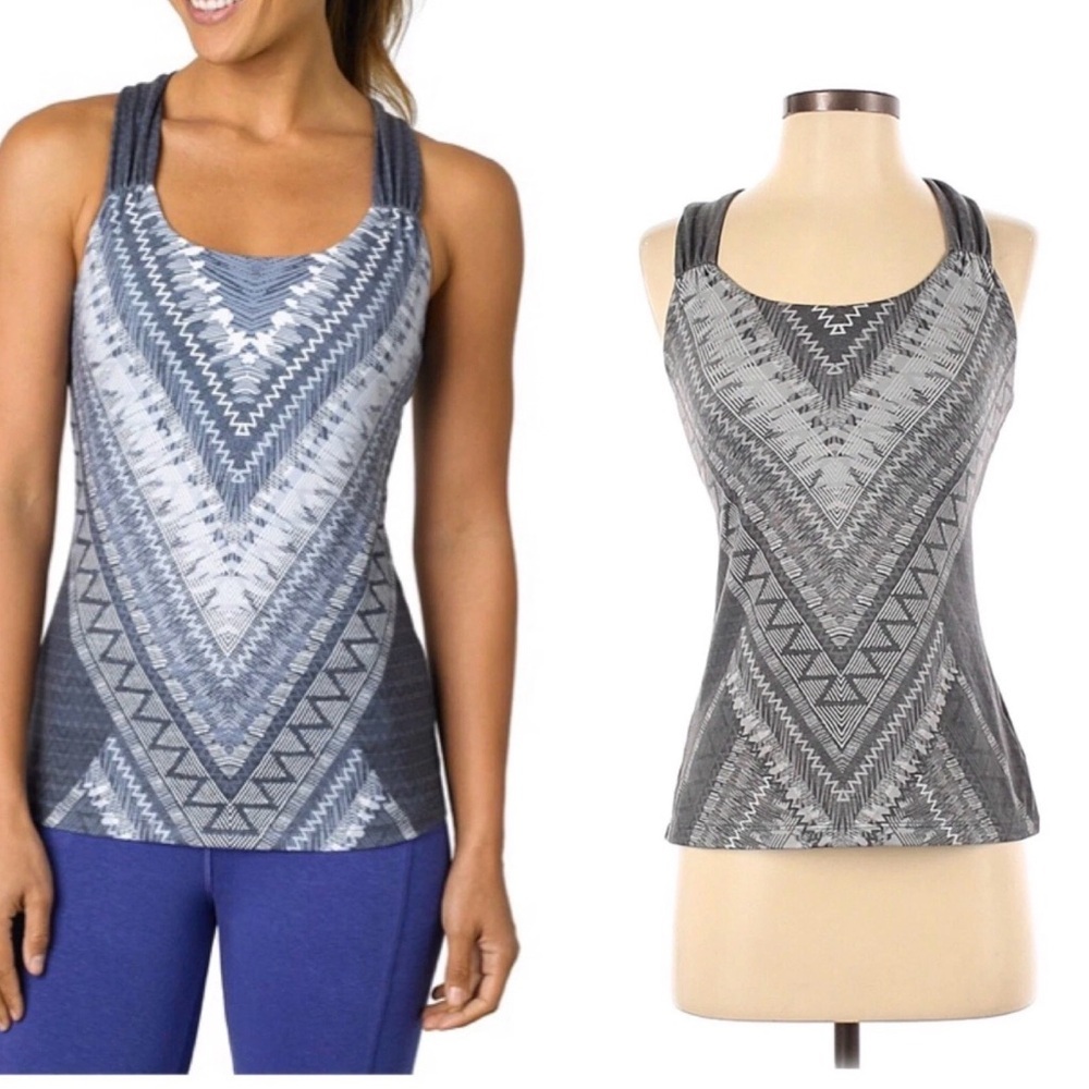 Prana Phoebe Strappy Athletic Tank Top Women’s Small Gray Geometric Shelf Bra